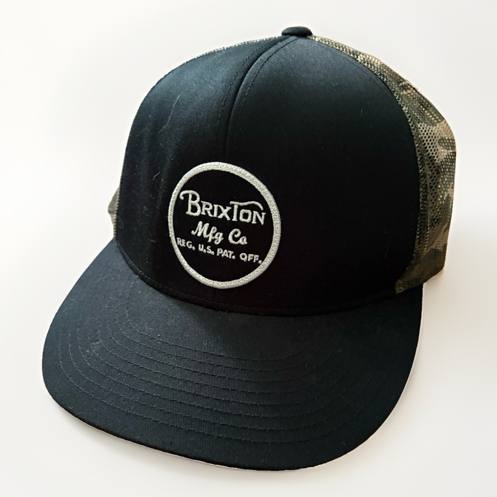 Brixton Mfg Co Trucker Snapback Hat Cap‎ Adjustable Black Patch Mesh Back Camo